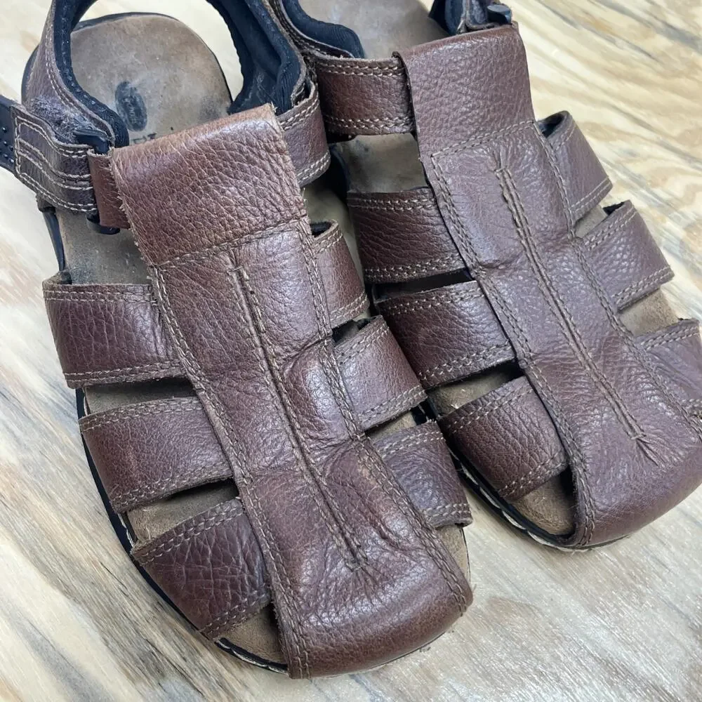 Dr Scholls Camden Mens Brown Leather Fisherman Sandals Size 9 Memory Foam
